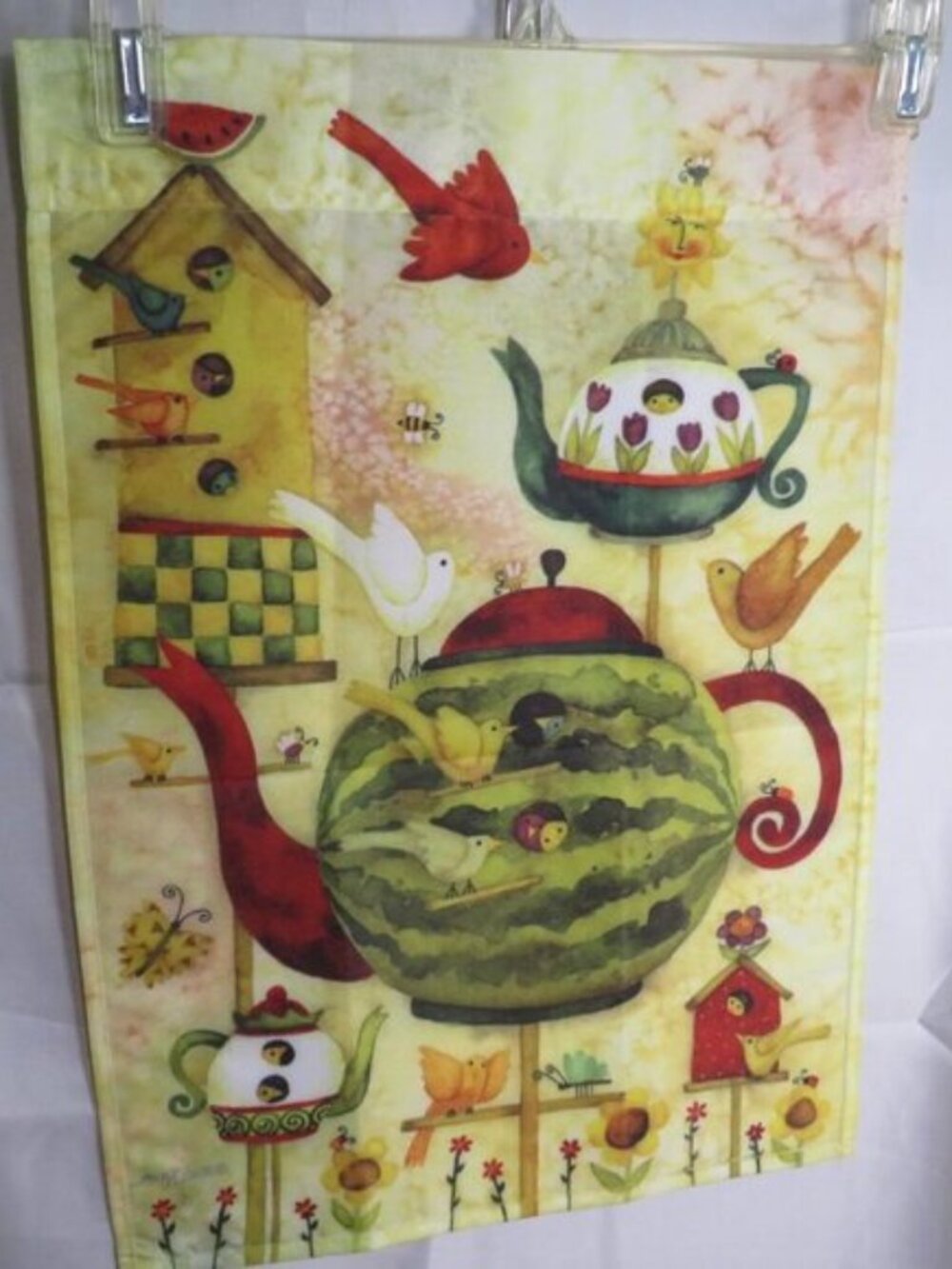 Evergreen Garden Flag 18x13 Debi Hron Birdhouses Spring Summer Flowers Small